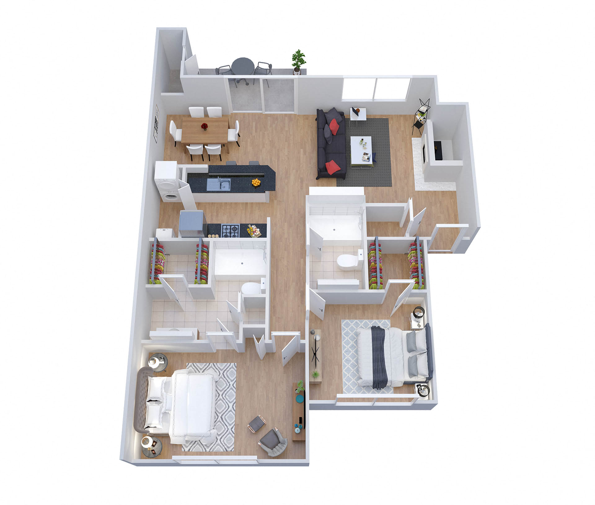 Floor plan for 2 beds, 2 baths, 1008 sqft